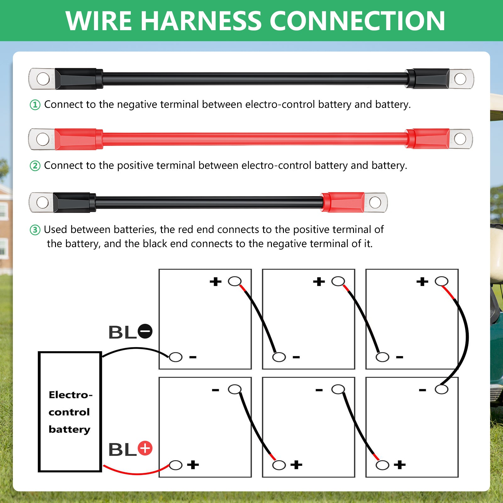 Golf Cart Battery Cables Wiring Kit for EZGO TXT 1994 & UP 36 & 48 Volt with 4 Gauge 7 PC AC/DC Wire Golf Cart Battery Cable Set