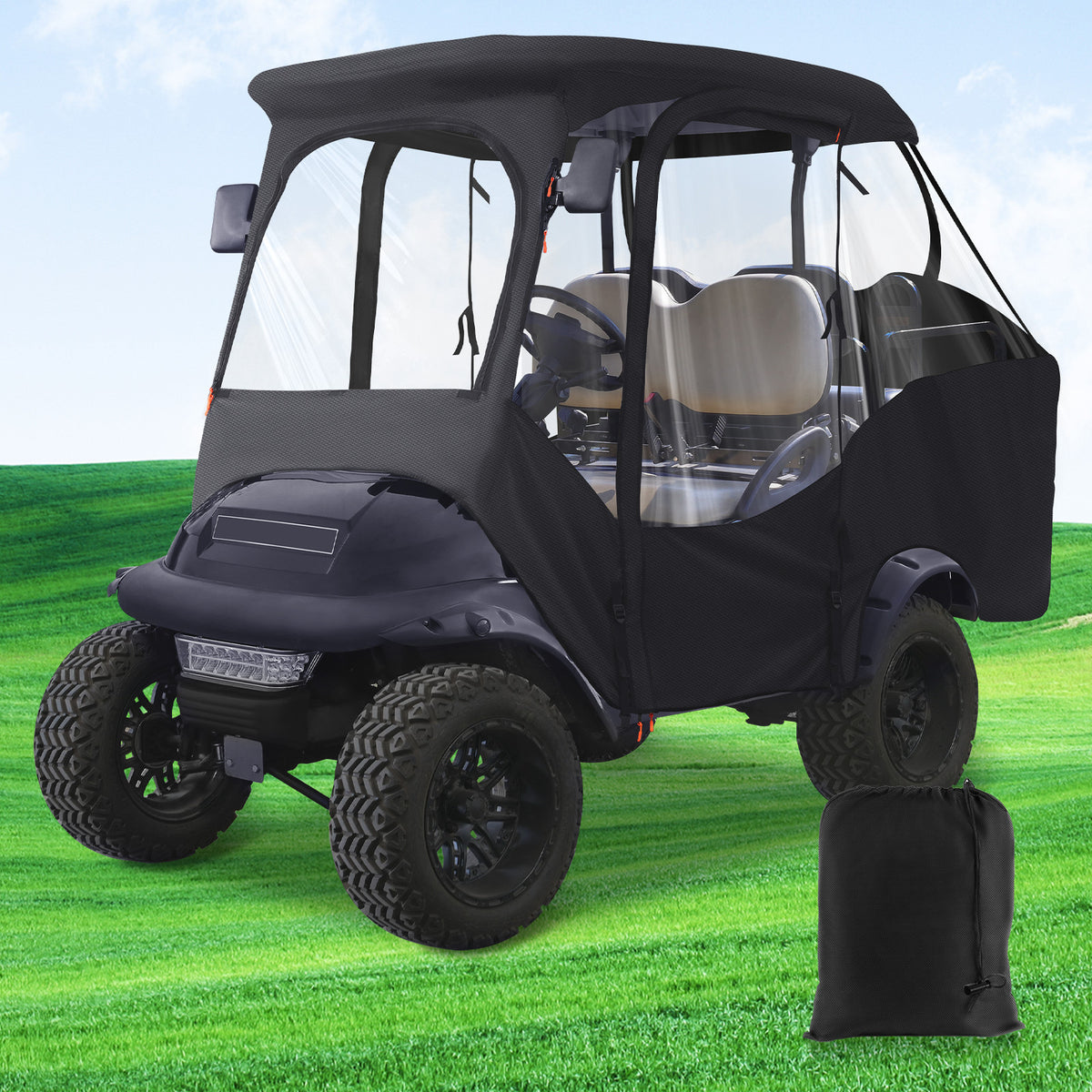 Club Car Precedent Enclosure Fits for 4 Passengers, 600D Golf Cart Driving Cover with Zippered Doors&4-Sided Clear Window |Drive-up