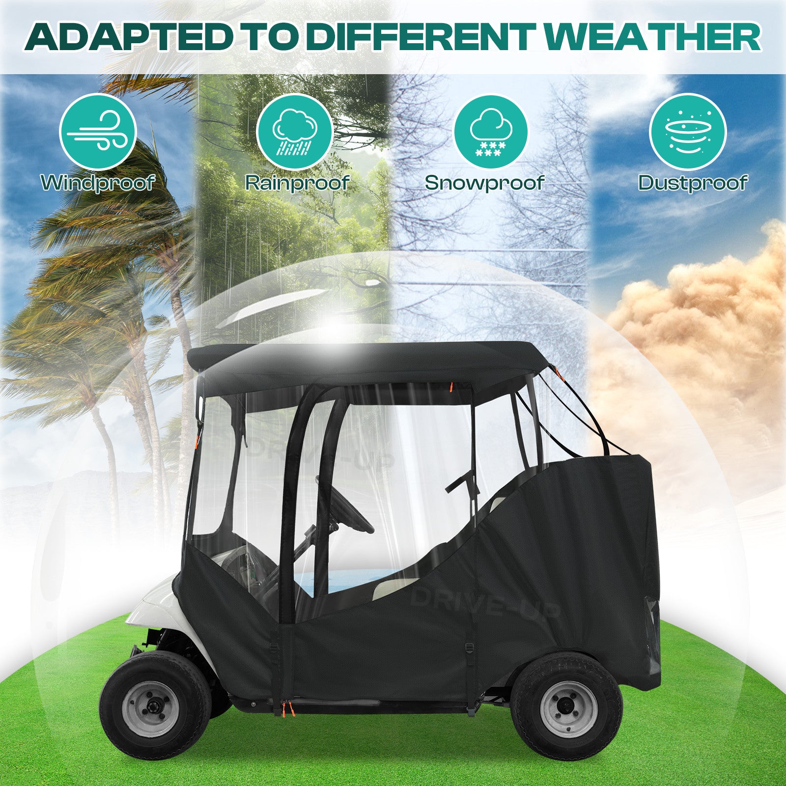 2-Passenger Golf Buggy Enclosures for EZGO RXV & TXT | Drive-up