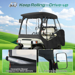 Club Car Driving Enclosure for 4 Passenger DS, 600D Golf Cart Rain Cover with Zipper Door & 4-Sided Clear Window |Drive-up