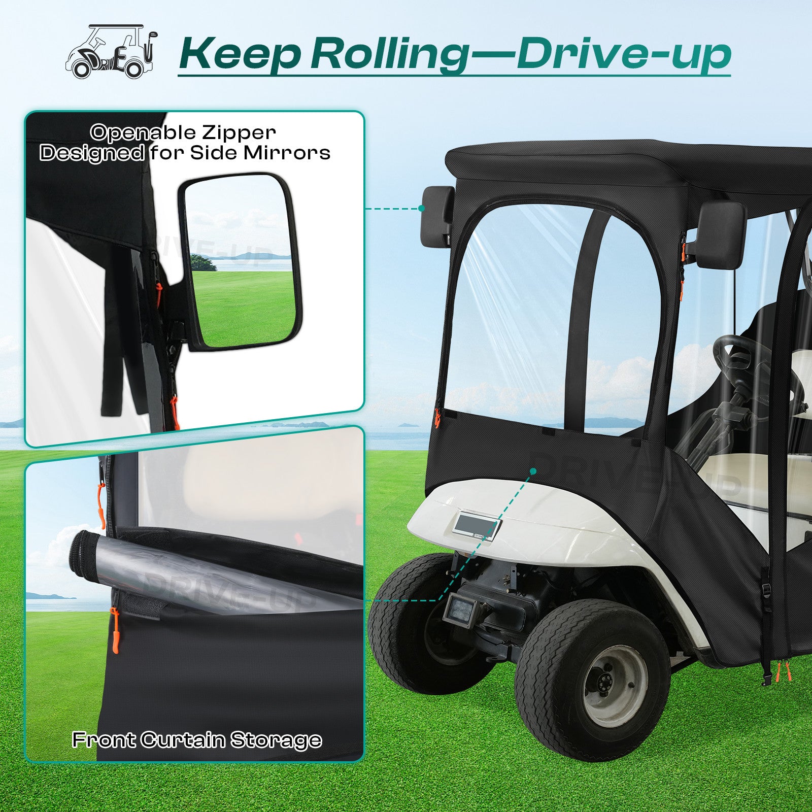 2-Passenger Golf Buggy Enclosures for EZGO RXV & TXT | Drive-up