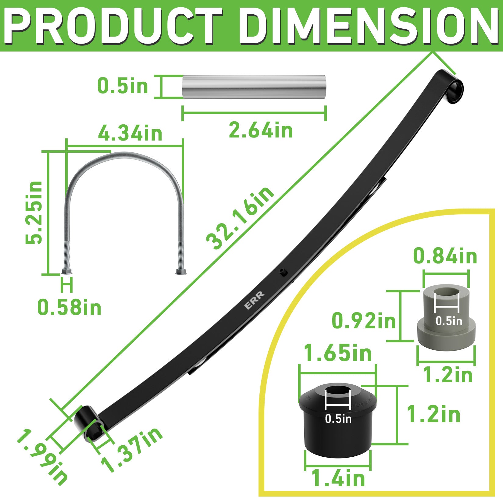Drive-up Golf Cart Heavy Duty Dual Action Rear Leaf Spring Kit for EZGO RXV 2008-Up, Replaces OEM 604494