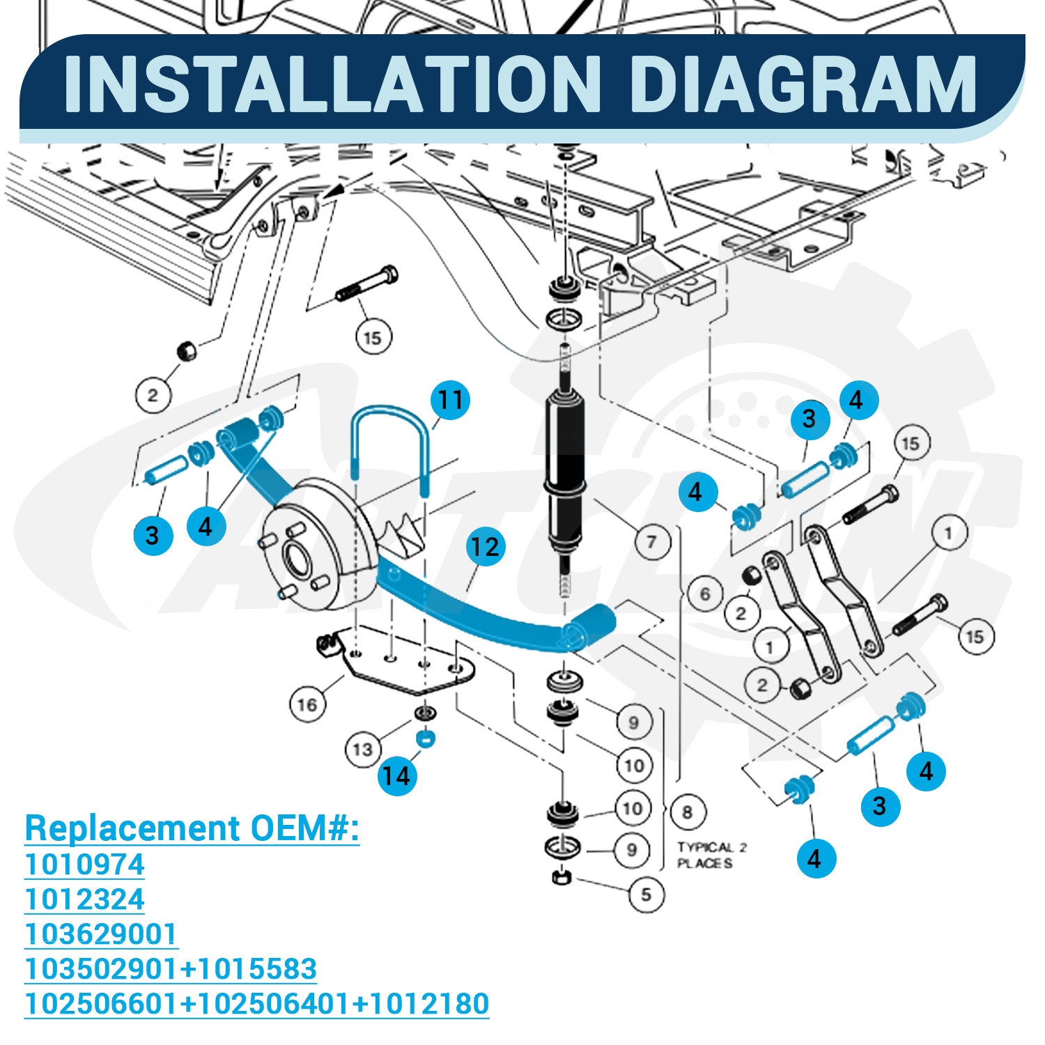 Club Car Rear Leaf Spring Kit, Golf Cart Rear Leaf Spring Kit Suitable for DS, OEM #1012180, 1015583 |Drive-up