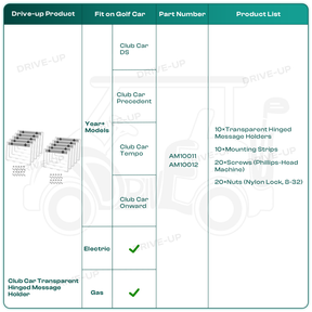 Golf Cart Transparent Hinged Message Holder for Club Car Models 10Pcs | Drive-up