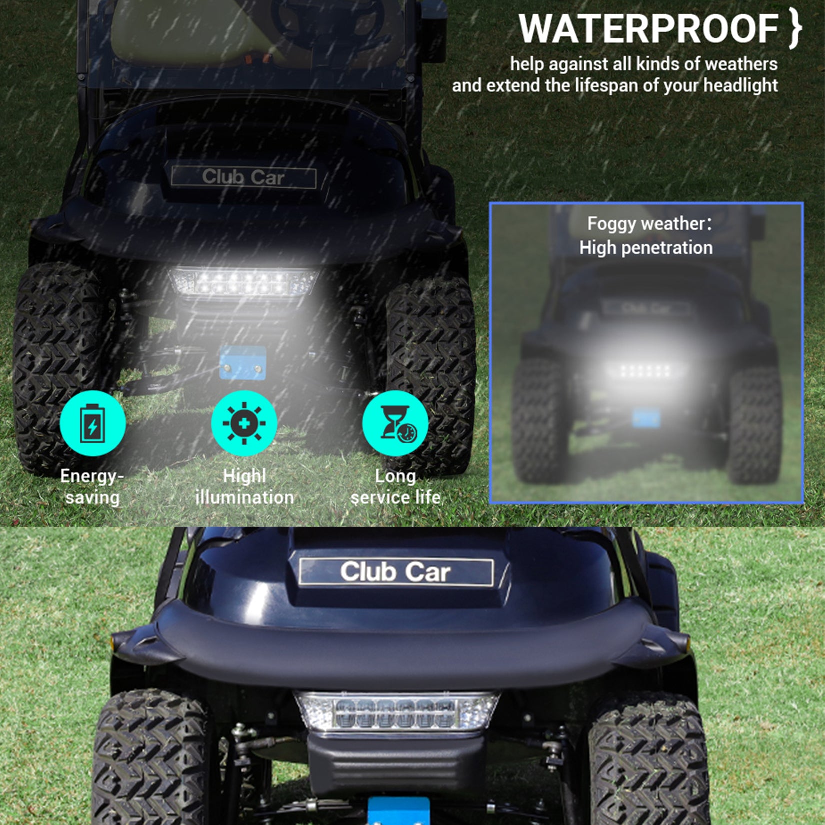 Club Car Precedent Led Head Light with Bumper Replacement or DC 48V to 12V Step-down Converter Kit
