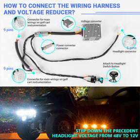 Drive-up Golf Cart Headlight DC Voltage Reducer 48V Step Down to 12V 15A Buck Converter, Voltage Regulator Kit for Club Car