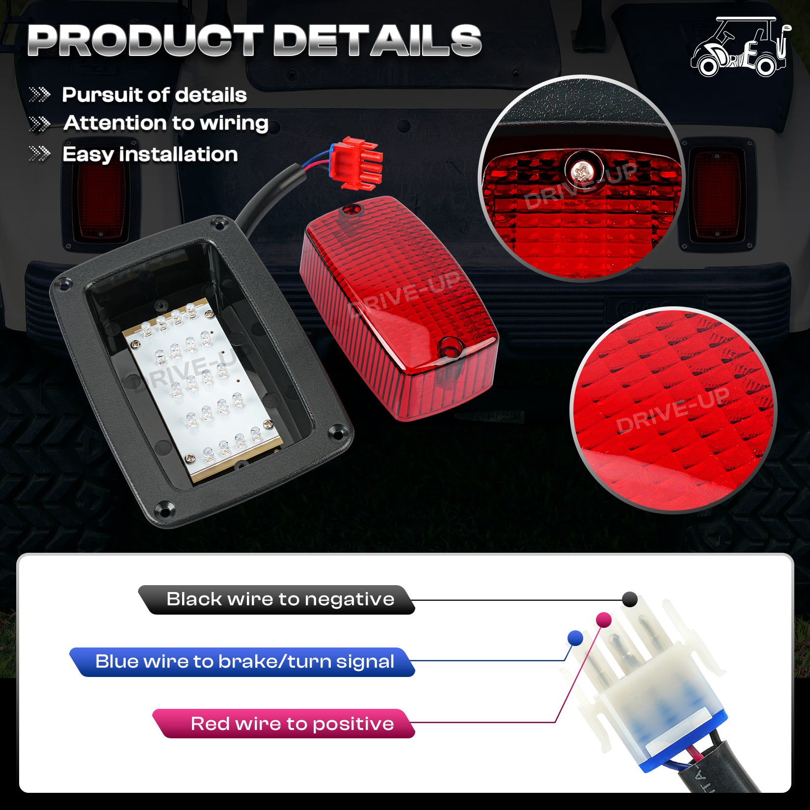 LED Tail Light Kit for Club Car DS 1982-Up Golf Cart with 3 Wire Club Car Taillights |Drive-up