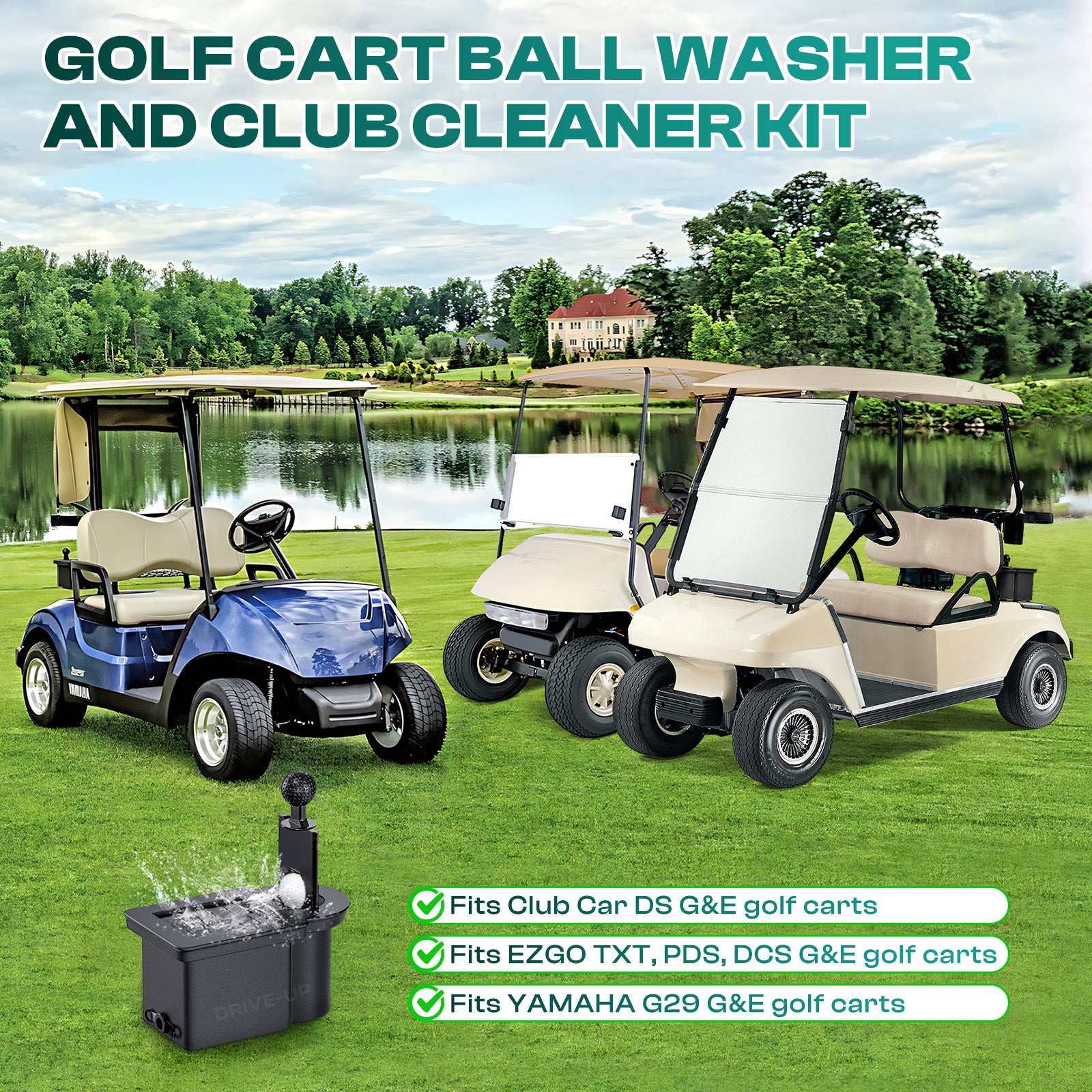 Golf Cart Ball Washer and Club Cleaner Kit for Club Car DS, Yamaha G29, EZGO TXT PDS DCS G&E Golf Carts, OEM 603836 |Drive-up
