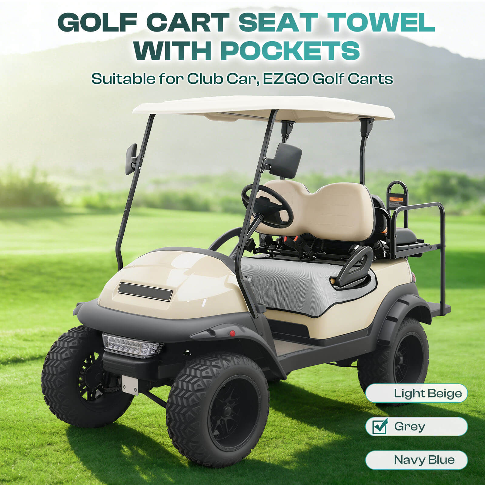 Grey All-Season Golf Cart Seat Covers with Storage Pockets