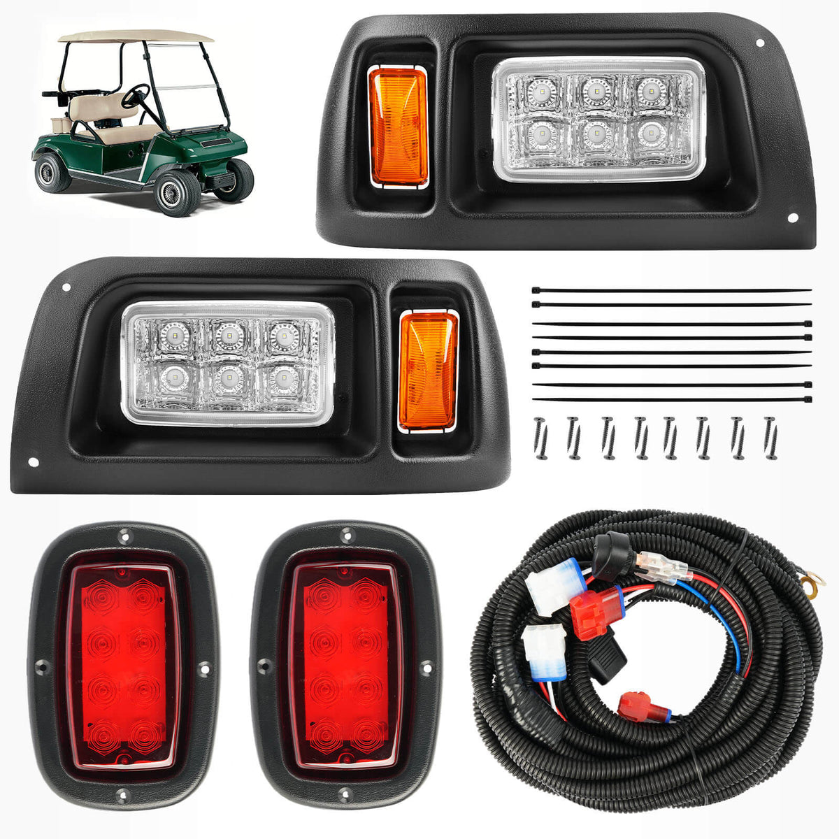 Golf Cart LED Light Kit 12 Volt Headlight & Taillight Assembly For Club Car DS 1993-Up