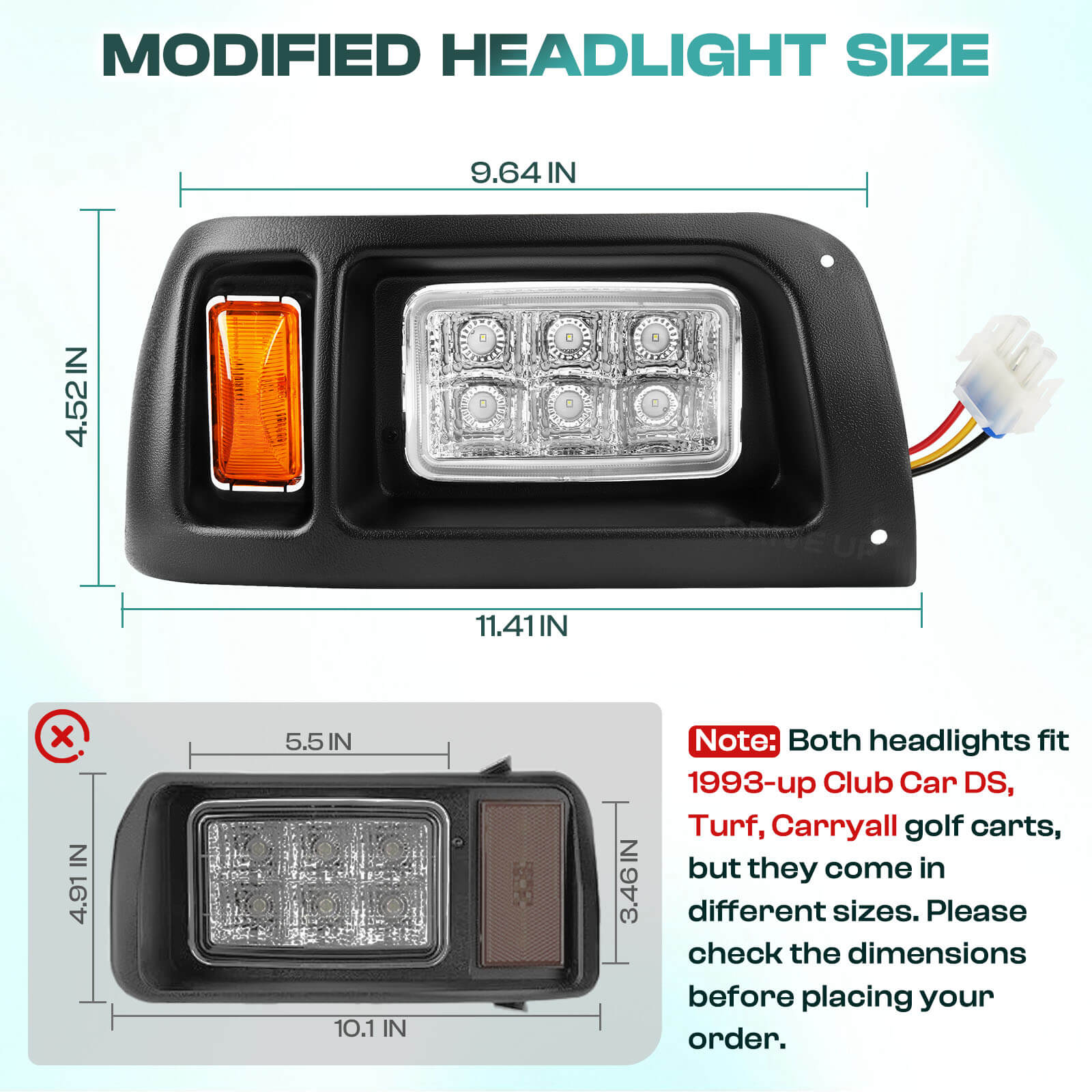 Golf Cart LED Light Kit 12 Volt Headlight & Taillight Assembly For Club Car DS 1993-Up