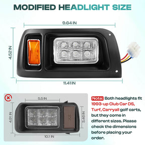 Golf Cart LED Light Kit 12 Volt Headlight & Taillight Assembly For Club Car DS 1993-Up