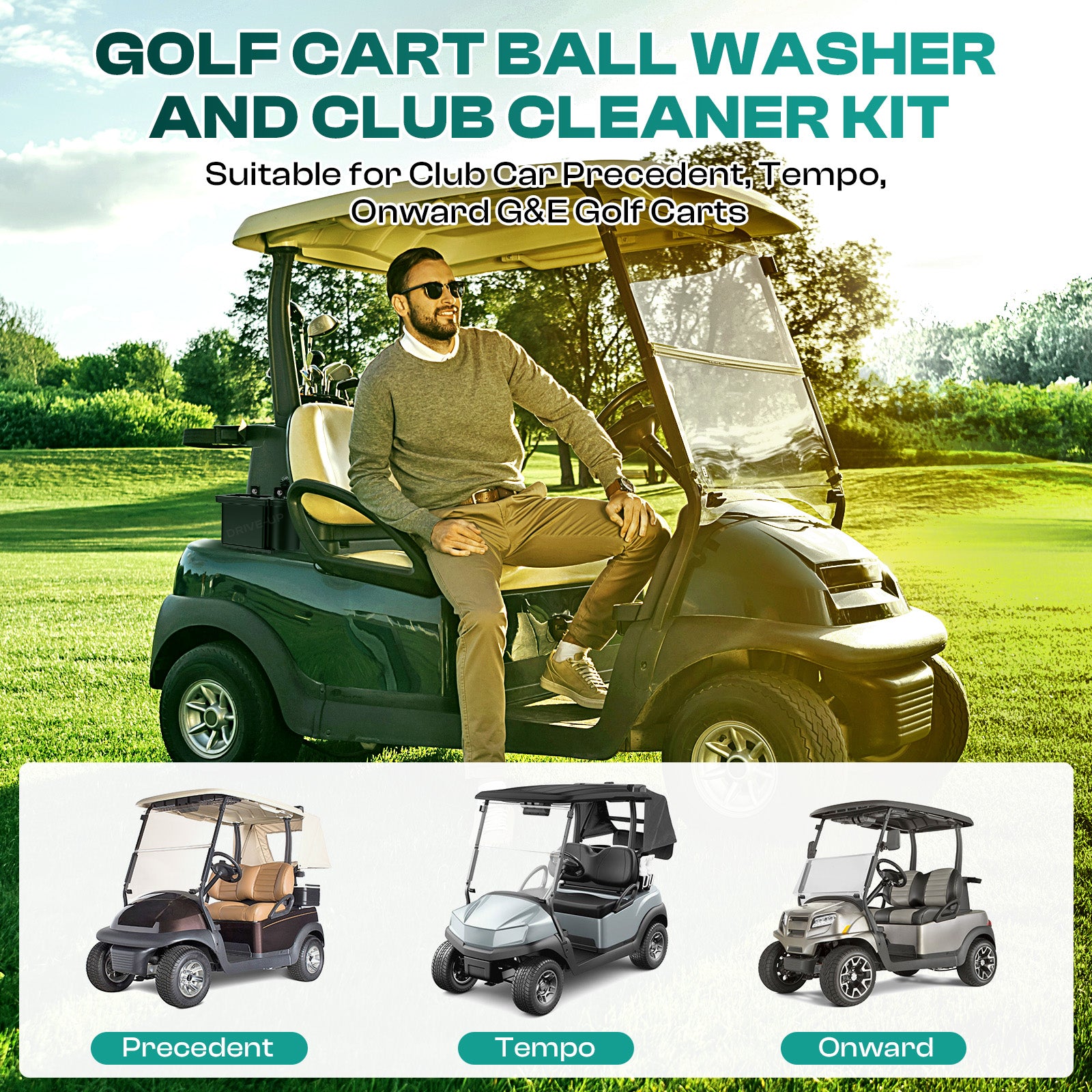 Golf Cart Ball Washer and Club Cleaner Kit, for Club Car Precedent, Tempo, Onward G&E Golf Carts, OEM 103662801 |Drive-up