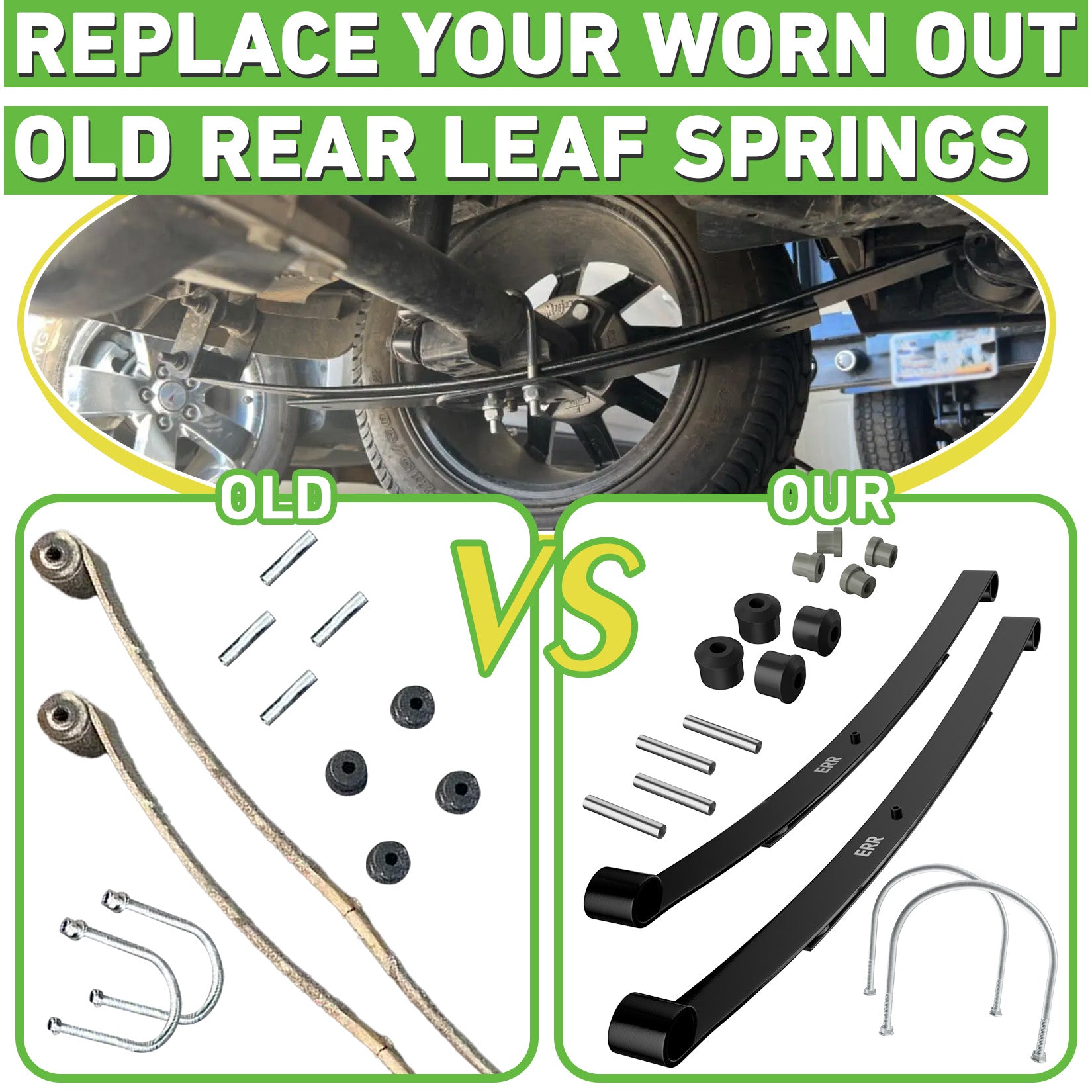 Drive-up Golf Cart Heavy Duty Dual Action Rear Leaf Spring Kit for EZGO RXV 2008-Up, Replaces OEM 604494