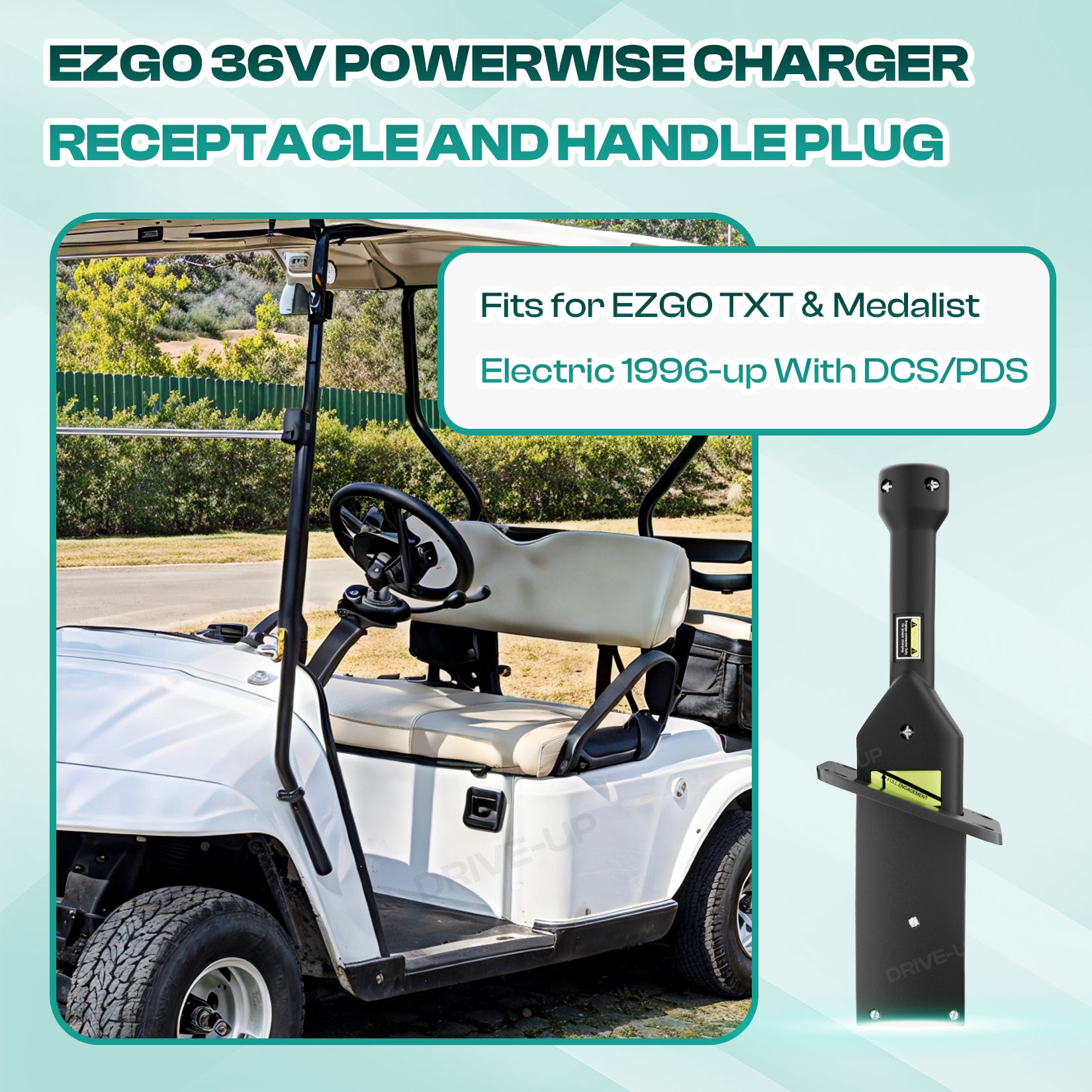 EZGO TXT Medalist 36V PowerWise Charger Receptacle and W/Handle Plug Fits Electric |Drive-up