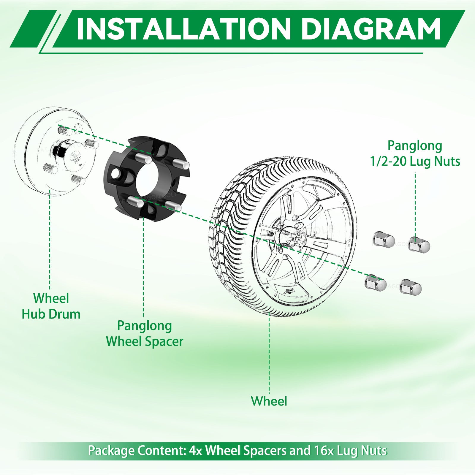Universal Golf Cart Wheel Spacers Kit with Lug Nuts-2 inch, Wheel Spacers Kit Suitable for Yamaha, Club Car, EZGO | Drive-up