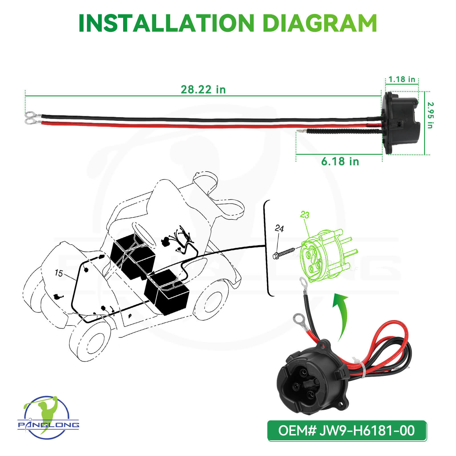48V MAC DC Charger Receptacle with Harness for Yamaha G29 2011-2017