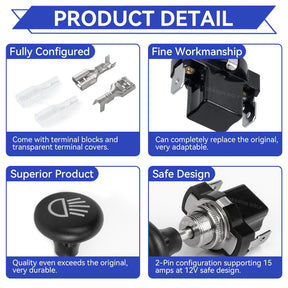 Universal Golf Cart Light Switch, Push Pull Headlight Switch Button-12Volt Light Switch 2PCS Replace for Golf Cart Club Car, Yamaha, EZGO Light Switch, OEM #4034 |Drive-up