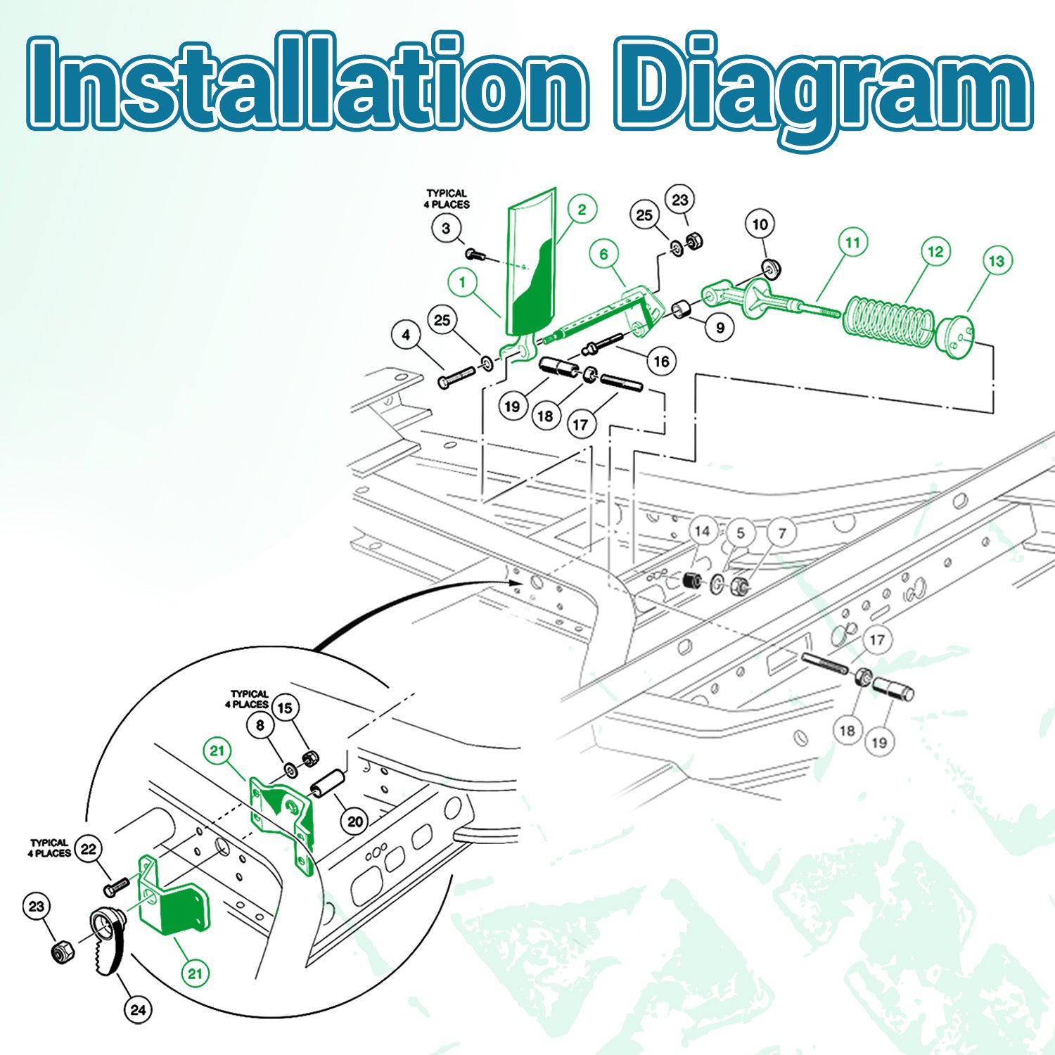 Drive-up Club Car DS Pedal Rebuild Kit, Golf Cart Pedal Repair Kit E&G