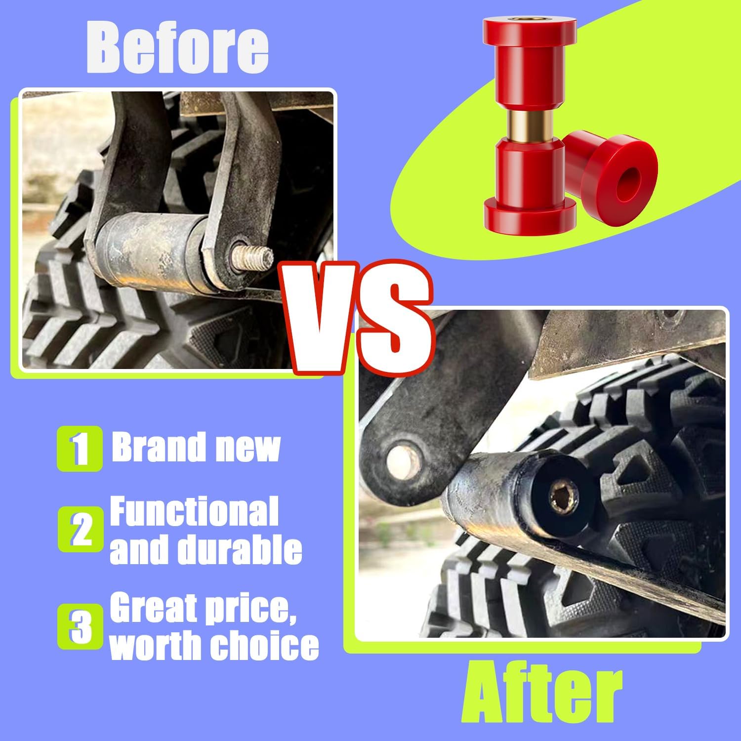 Drive-up Golf Cart Bushings Kit for Club Car DS, Front Leaf Spring Bushings Red Polyurethane