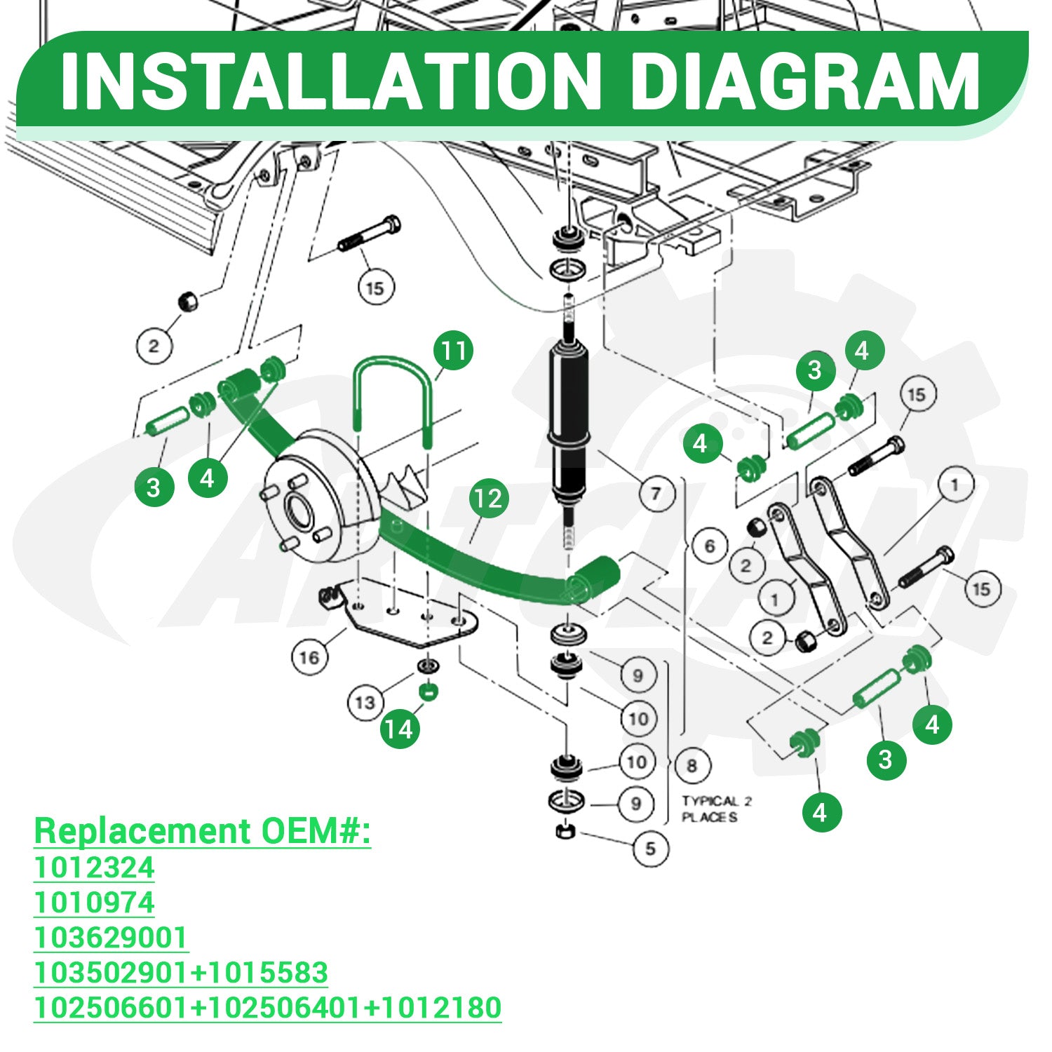 Club Car Rear Leaf Spring Kit, Golf Cart Rear Leaf Spring Kit Suitable for Club Car DS Golf Cart, OEM #1012180, 1015583 |Drive-up