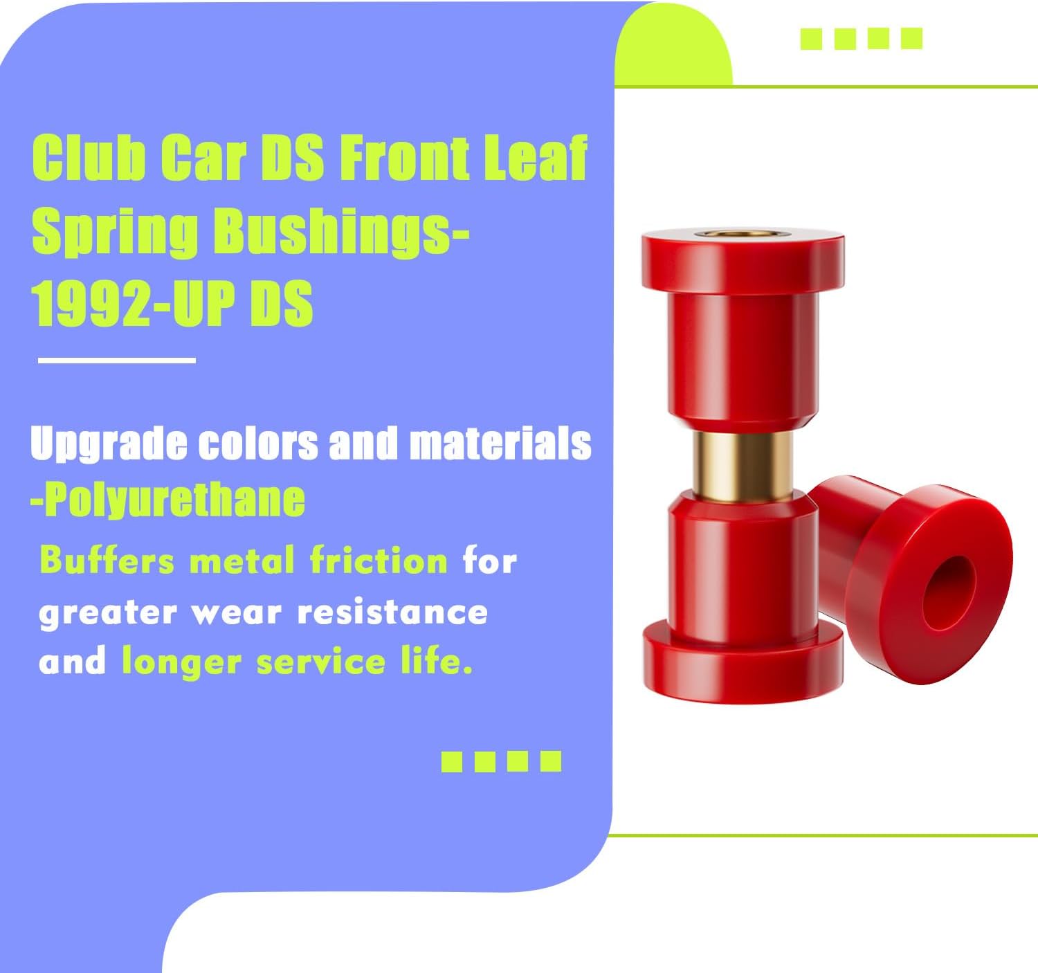 Drive-up Golf Cart Bushings Kit for Club Car DS, Front Leaf Spring Bushings Red Polyurethane