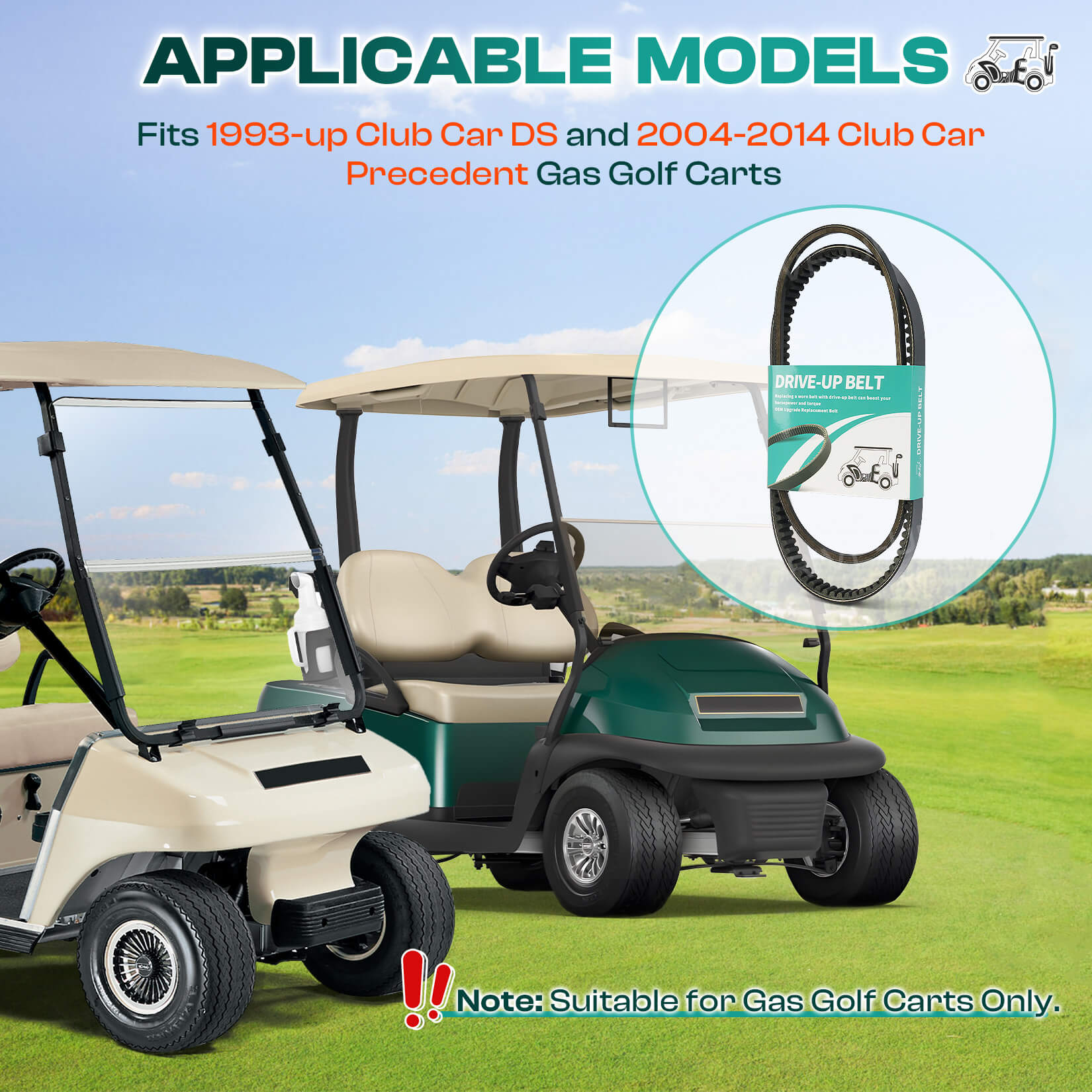 Drive Belt & Starter Belt Kit for Club Car DS & Precedent