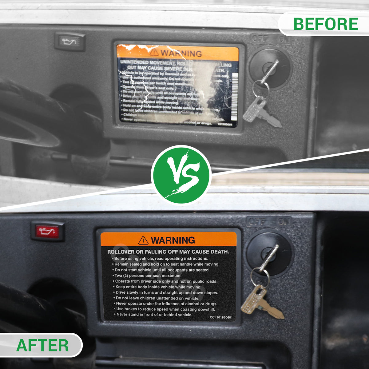 Golf Cart Steering Wheel Sticker/Dashboard Sticker Kit, for Club Car Precedent & DS Elec Models, OEM #102518001, 101621601 |Drive-up