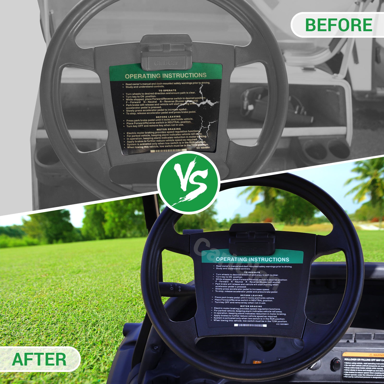 Golf Cart Steering Wheel Sticker/Dashboard Sticker Kit, for Club Car Precedent & DS Elec Models, OEM #102518001, 101621601 |Drive-up