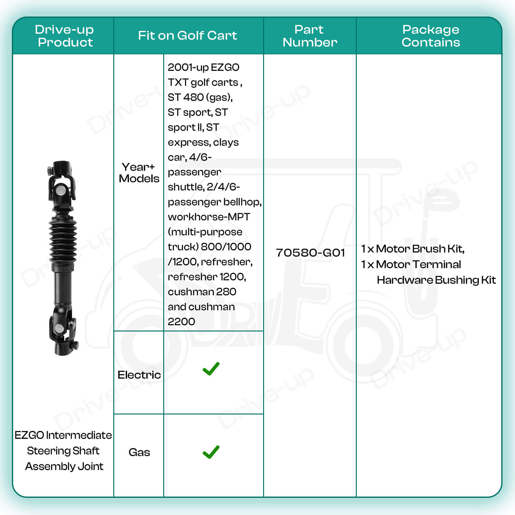 EZGO Intermediate Steering Shaft for TXT 2001-Up Models - OEM 70580-G01 | Drive-up