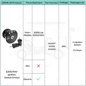 48V Electric Golf Cart Ignition Switch with Keys for EZGO RXV 2008-Up