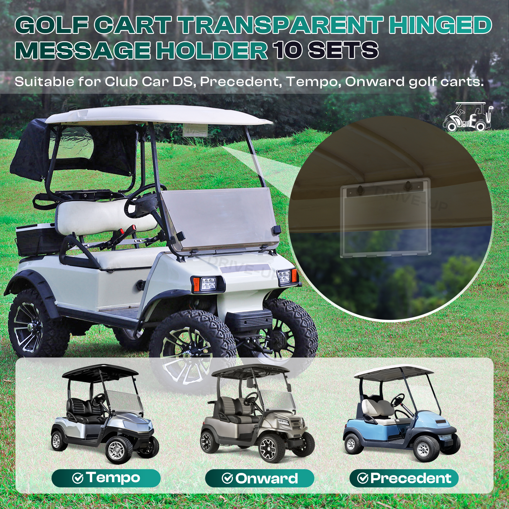 Golf Cart Transparent Hinged Message Holder for Club Car Models 10Pcs | Drive-up
