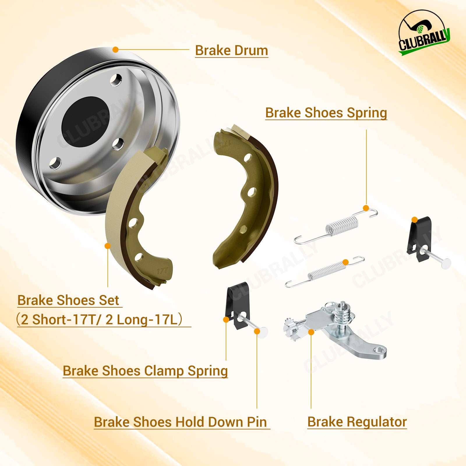Rear Brake Drum/Hub and Brake Shoes Deluxe Repair Kit, for Club Car | Drive-up