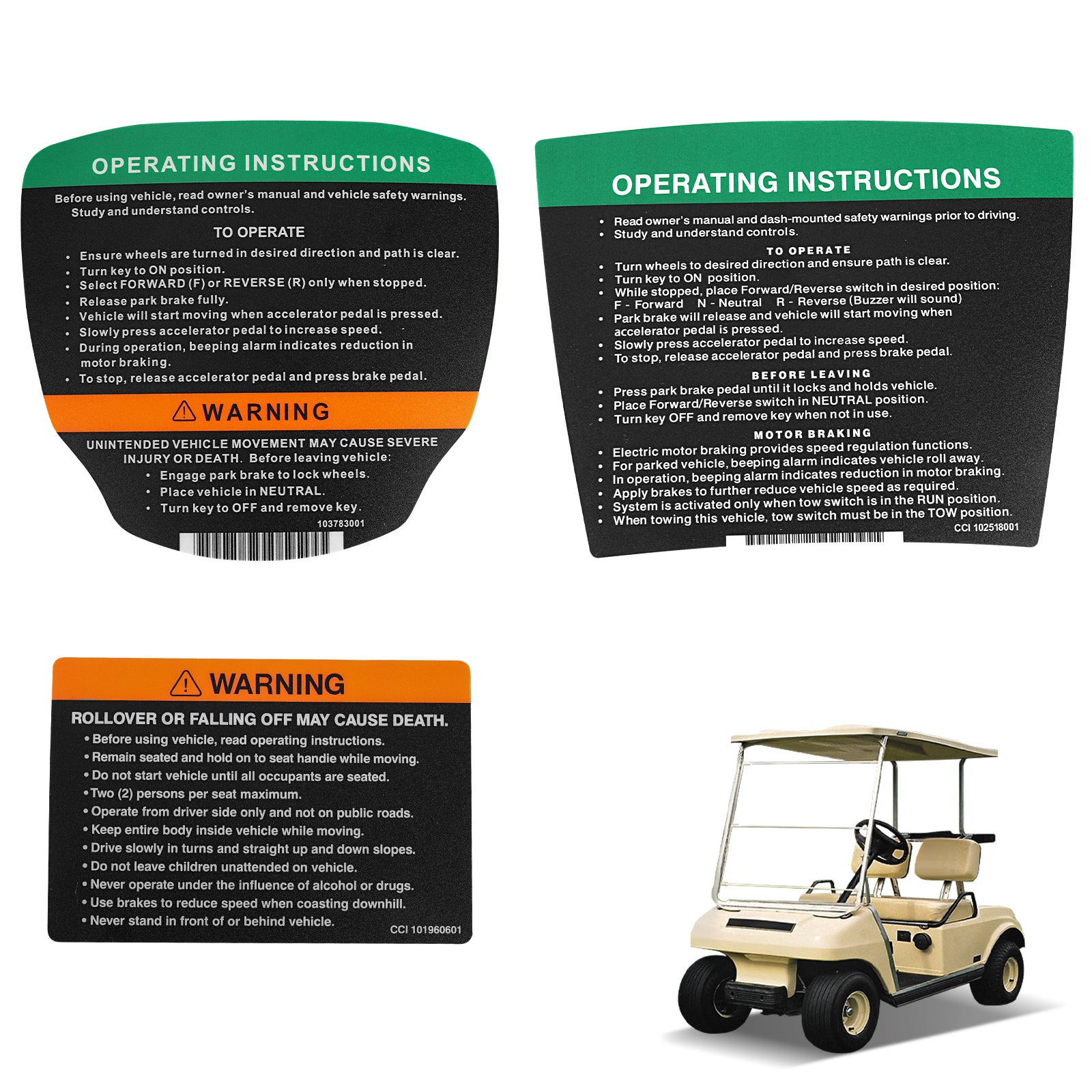 Golf Cart Steering Wheel Sticker/Dashboard Sticker Kit, for Club Car Precedent & DS Elec Models, OEM #102518001, 101621601 |Drive-up