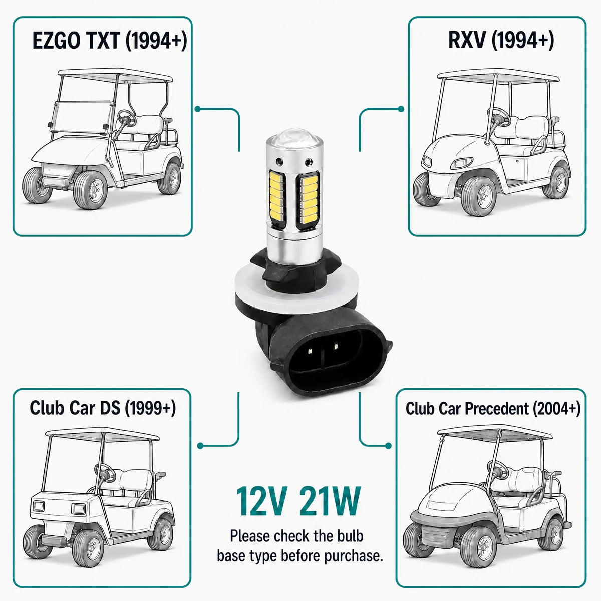 21W Universal LED Headlight Bulb for Golf Carts