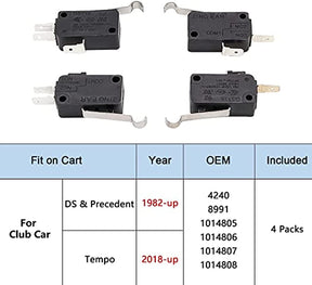 Drive-up 4 Pack Micro Switch 2&3 Prong Fit Club Car DS & Precedent Car Golf OEM 1014807 1014808